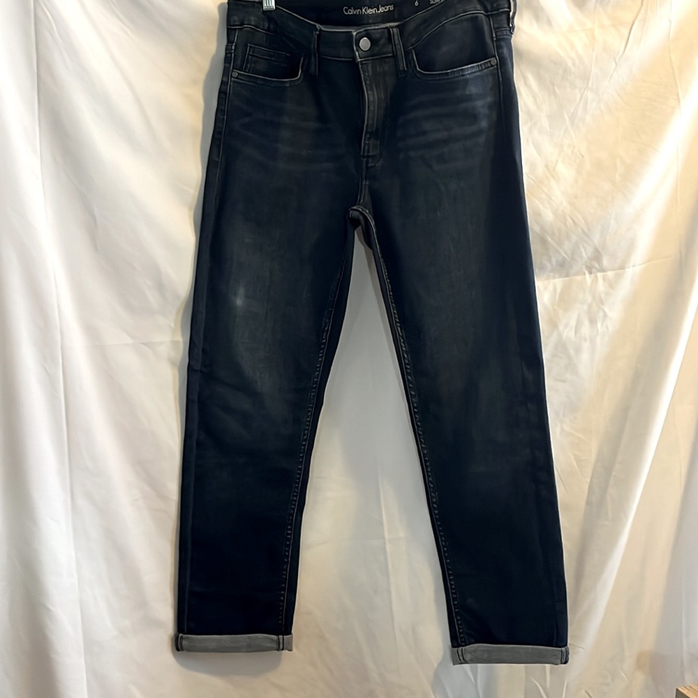 Calvin Klein Women's Boyfriend Cuffed Blue Jeans